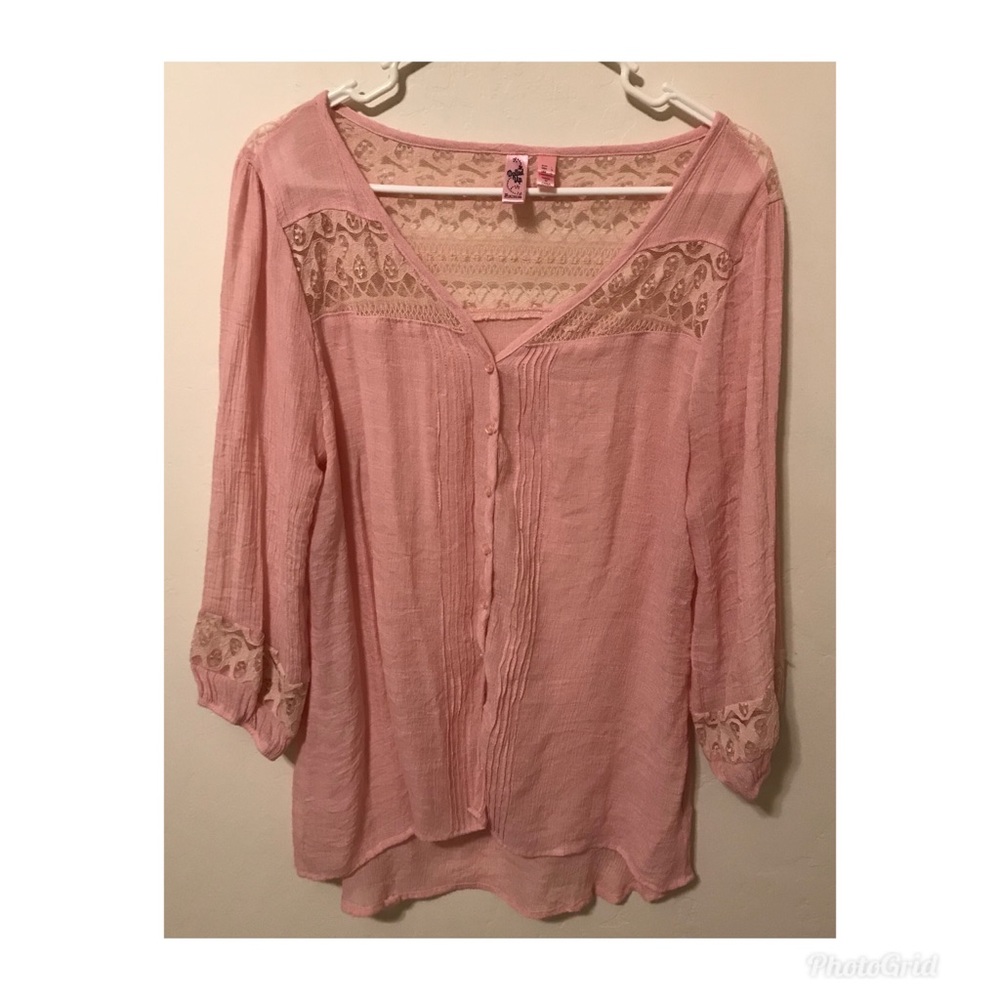 Dolled Up by Fang. Pink button up shirt.